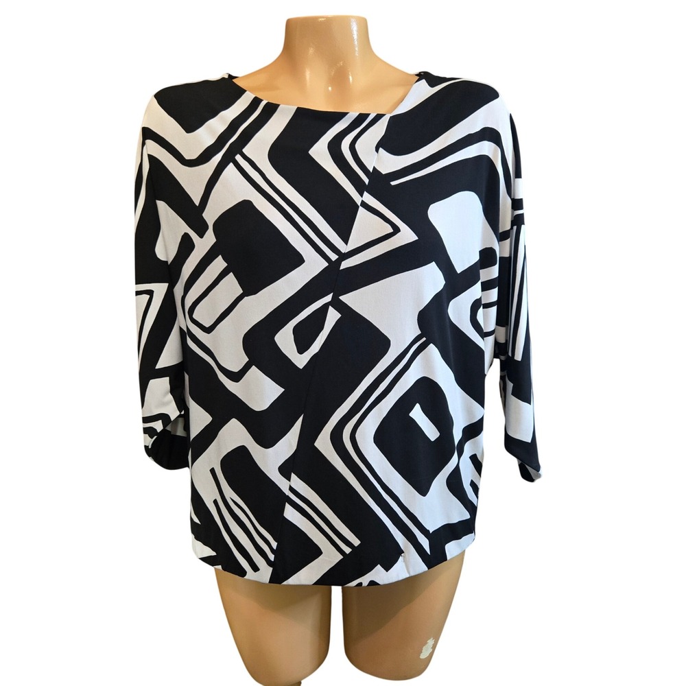 Chicos Black White Abstract Print 3/4 Sleeve Top Womens‎ Size 1
